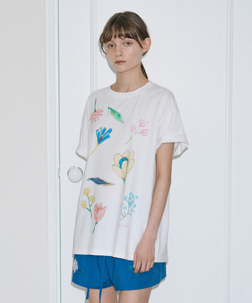 SINOON(シヌーン)の「Floral Garden T-Shirt (White)(Tシャツ/カットソー・レディース・ホワイト・FREE)」の2枚目の写真