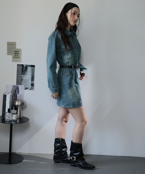 Ulysses(ユリシス)の「ベルト付きデニムミニワンピ(ワンピース・レディース・ブルー・F)」の14枚目の写真