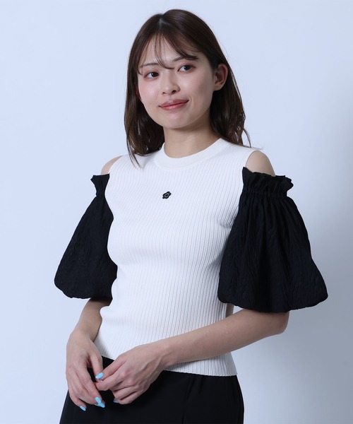 MARY QUANT(マリークワント)の「シフォン袖ニット プルオーバー(Tシャツ/カットソー・レディース・ホワイト/ブラック/ブルー・M)」の2枚目の写真
