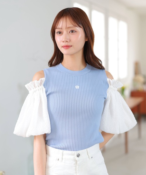 MARY QUANT(マリークワント)の「シフォン袖ニット プルオーバー(Tシャツ/カットソー・レディース・ホワイト/ブラック/ブルー・M)」の3枚目の写真
