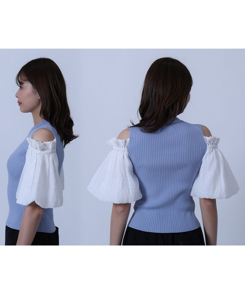 MARY QUANT(マリークワント)の「シフォン袖ニット プルオーバー(Tシャツ/カットソー・レディース・ホワイト/ブラック/ブルー・M)」の5枚目の写真