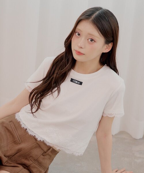 Chico（チコ）の「裾レースチビT（Tシャツ/カットソー・レディース・ベージュ/ホワイト/ブラック・FREE）」の9枚目の写真
