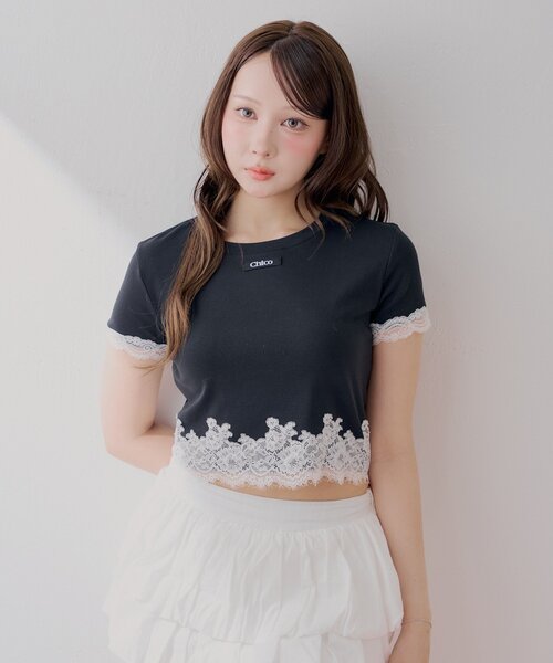 Chico（チコ）の「裾レースチビT（Tシャツ/カットソー・レディース・ベージュ/ホワイト/ブラック・FREE）」の8枚目の写真