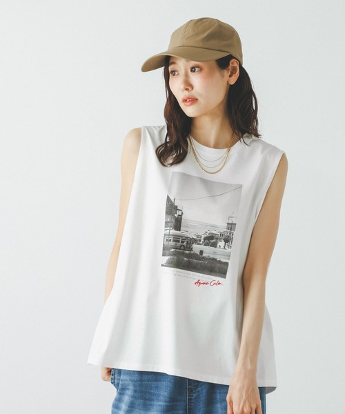 GLOBAL WORK(グローバルワーク)の「リッチクリーンプリントノースリーブ/806448(Tシャツ/カットソー・レディース・スミクロ/オフホワイト/グレイッシュベージュ・LARGE/MEDIUM)」の2枚目の写真