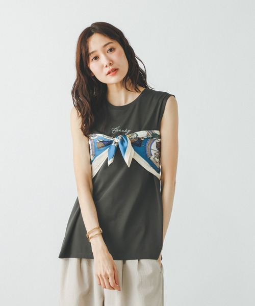 GLOBAL WORK(グローバルワーク)の「リッチクリーンプリントノースリーブ/806448(Tシャツ/カットソー・レディース・スミクロ/オフホワイト/グレイッシュベージュ・LARGE/MEDIUM)」の20枚目の写真