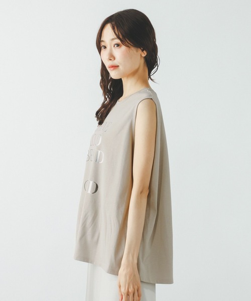 GLOBAL WORK(グローバルワーク)の「リッチクリーンプリントノースリーブ/806448(Tシャツ/カットソー・レディース・スミクロ/オフホワイト/グレイッシュベージュ・LARGE/MEDIUM)」の7枚目の写真