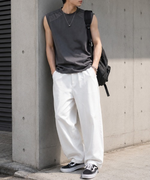 CLOTHY(クロシィ)の「【インナー使いやトレーニングにも◎】メンズ 速乾 肩メッシュ ノースリーブ Tシャツ(タンクトップ・メンズ・ブラック/グレー/オフホワイト・LARGE/MEDIUM)」の18枚目の写真