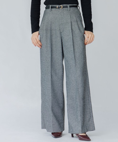SENEE(セニー)の「tweed tuck wide pants(ツイードタックワイドパンツ)(スラックス・レディース・ブラック/ブラウン・MEDIUM/SMALL)」の2枚目の写真