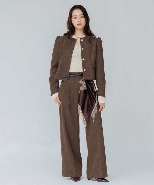 SENEE(セニー)の「tweed tuck wide pants(ツイードタックワイドパンツ)(スラックス・レディース・ブラック/ブラウン・MEDIUM/SMALL)」の5枚目の写真