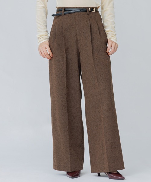 SENEE(セニー)の「tweed tuck wide pants(ツイードタックワイドパンツ)(スラックス・レディース・ブラック/ブラウン・MEDIUM/SMALL)」の4枚目の写真
