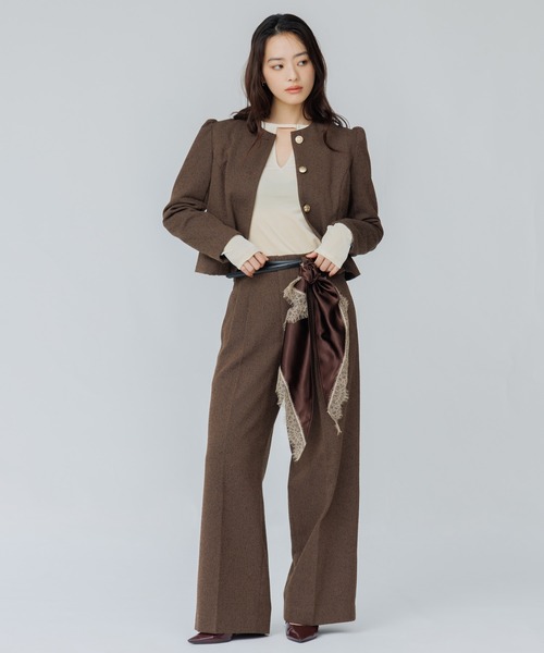 SENEE(セニー)の「tweed tuck wide pants(ツイードタックワイドパンツ)(スラックス・レディース・ブラック/ブラウン・MEDIUM/SMALL)」の6枚目の写真