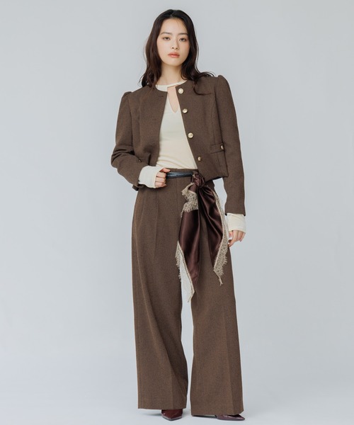 SENEE(セニー)の「tweed tuck wide pants(ツイードタックワイドパンツ)(スラックス・レディース・ブラック/ブラウン・MEDIUM/SMALL)」の7枚目の写真