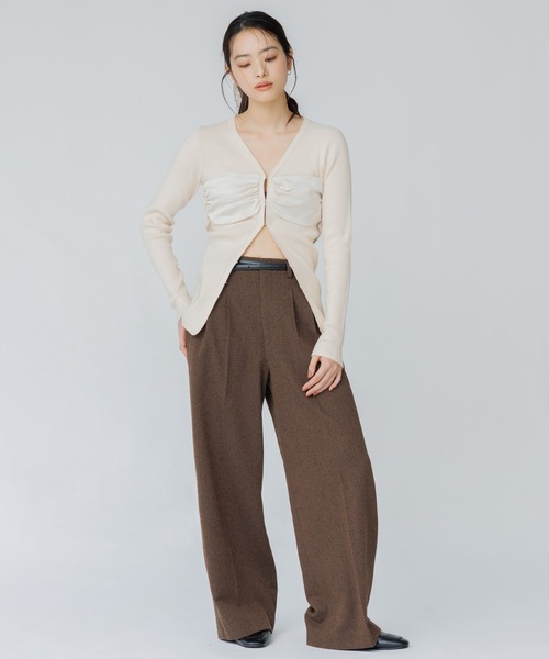 SENEE(セニー)の「tweed tuck wide pants(ツイードタックワイドパンツ)(スラックス・レディース・ブラック/ブラウン・MEDIUM/SMALL)」の8枚目の写真