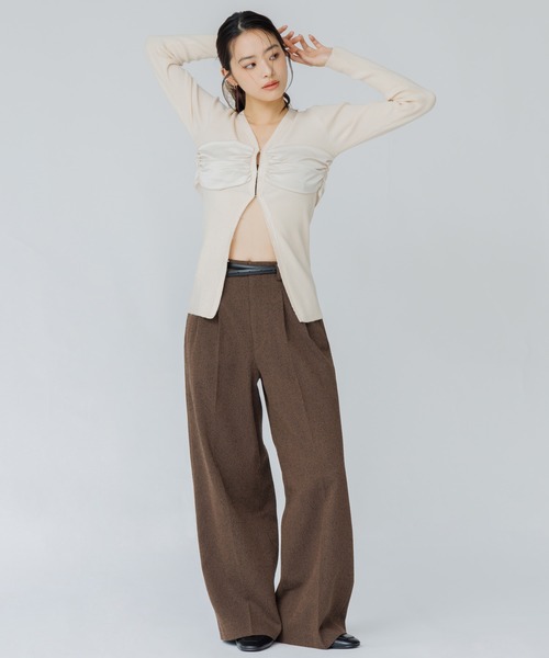 SENEE(セニー)の「tweed tuck wide pants(ツイードタックワイドパンツ)(スラックス・レディース・ブラック/ブラウン・MEDIUM/SMALL)」の10枚目の写真