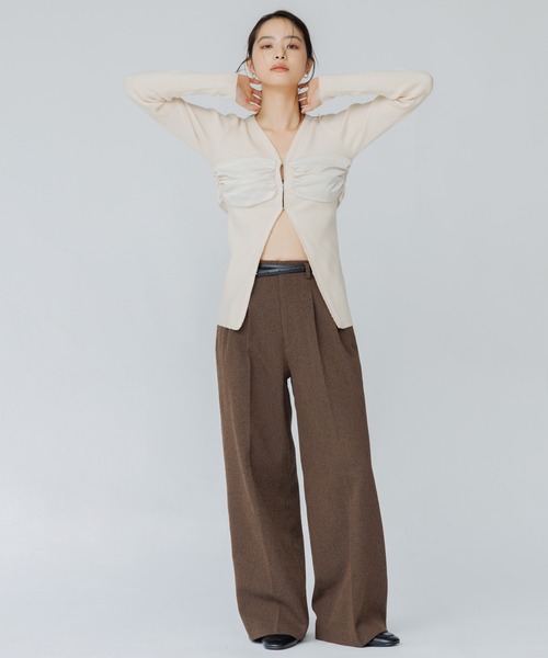 SENEE(セニー)の「tweed tuck wide pants(ツイードタックワイドパンツ)(スラックス・レディース・ブラック/ブラウン・MEDIUM/SMALL)」の11枚目の写真