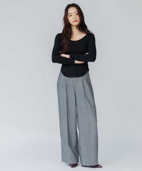 SENEE(セニー)の「tweed tuck wide pants(ツイードタックワイドパンツ)(スラックス・レディース・ブラック/ブラウン・MEDIUM/SMALL)」の16枚目の写真