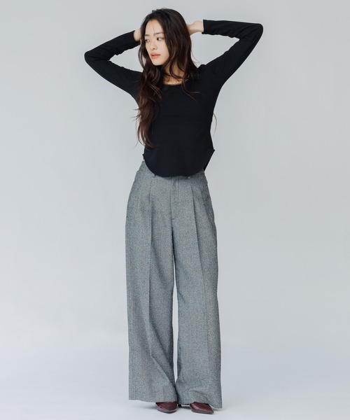 SENEE(セニー)の「tweed tuck wide pants(ツイードタックワイドパンツ)(スラックス・レディース・ブラック/ブラウン・MEDIUM/SMALL)」の17枚目の写真