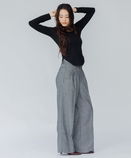 SENEE(セニー)の「tweed tuck wide pants(ツイードタックワイドパンツ)(スラックス・レディース・ブラック/ブラウン・MEDIUM/SMALL)」の18枚目の写真