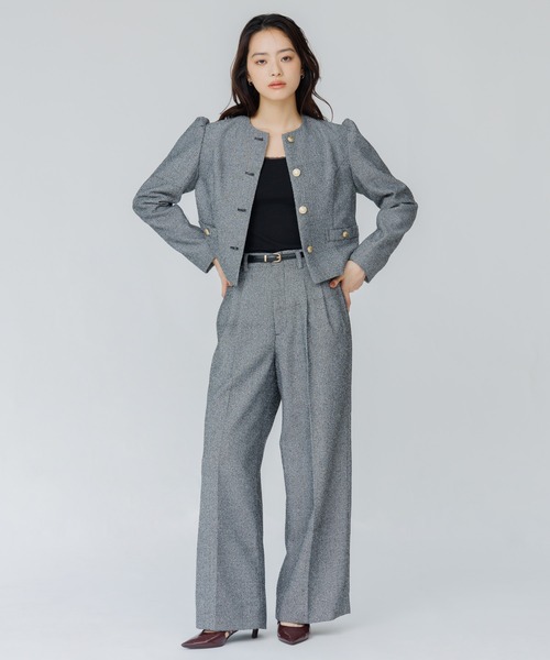SENEE(セニー)の「tweed tuck wide pants(ツイードタックワイドパンツ)(スラックス・レディース・ブラック/ブラウン・MEDIUM/SMALL)」の19枚目の写真