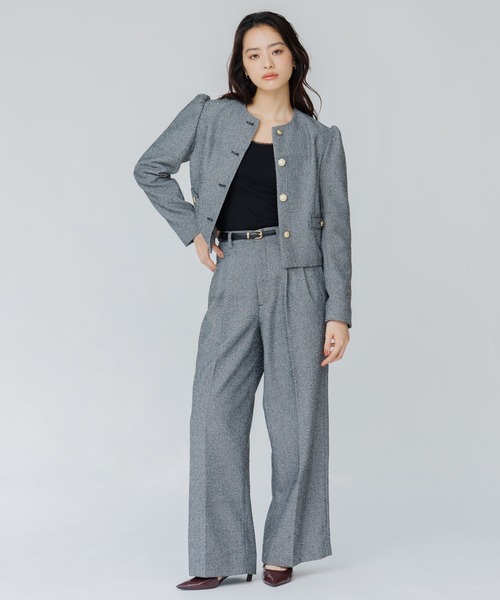 SENEE(セニー)の「tweed tuck wide pants(ツイードタックワイドパンツ)(スラックス・レディース・ブラック/ブラウン・MEDIUM/SMALL)」の20枚目の写真