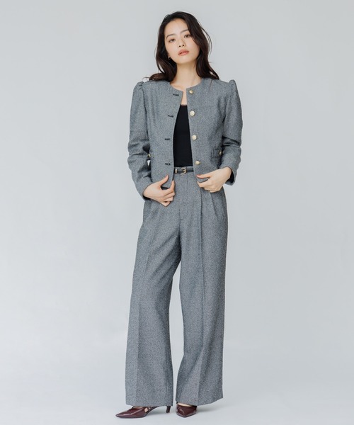 SENEE(セニー)の「tweed tuck wide pants(ツイードタックワイドパンツ)(スラックス・レディース・ブラック/ブラウン・MEDIUM/SMALL)」の21枚目の写真