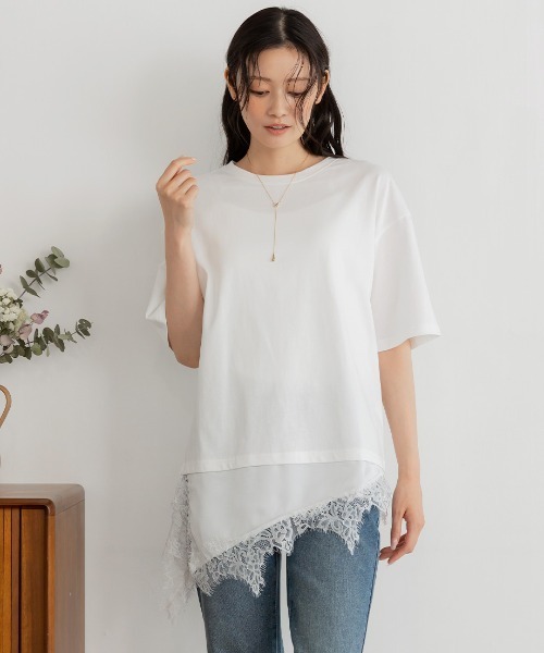 Nulli(ヌリ)の「サテンレースレイヤードTシャツ(Tシャツ/カットソー・レディース・オフホワイト/ブラック・FREE)」の17枚目の写真