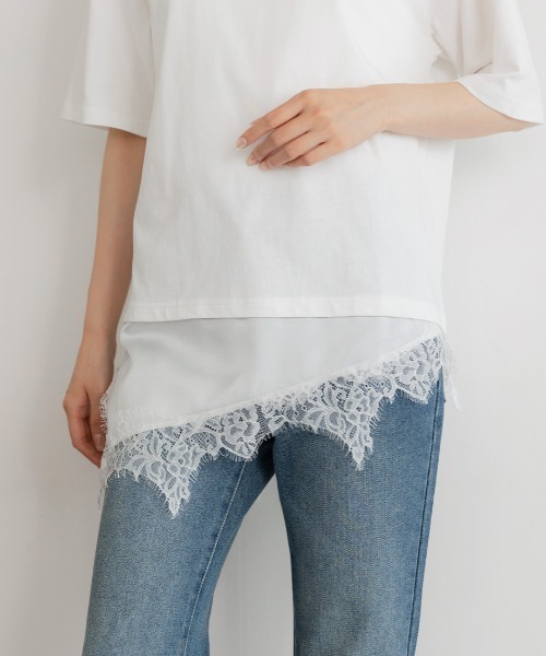 Nulli(ヌリ)の「サテンレースレイヤードTシャツ(Tシャツ/カットソー・レディース・オフホワイト/ブラック・FREE)」の11枚目の写真