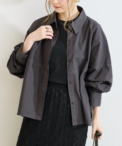 B.C STOCK（ベーセーストック）の「《追加》ウォッシャブル / 襟付きシャツブルゾン（シャツ/ブラウス・レディース・ブラック/キャメル/カーキ・FREE）」の2枚目の写真