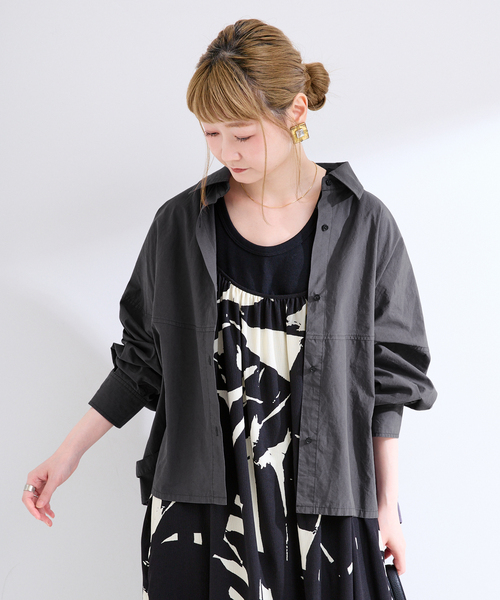 B.C STOCK（ベーセーストック）の「《追加》ウォッシャブル / 襟付きシャツブルゾン（シャツ/ブラウス・レディース・ブラック/キャメル/カーキ・FREE）」の5枚目の写真