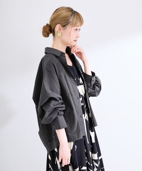 B.C STOCK（ベーセーストック）の「《追加》ウォッシャブル / 襟付きシャツブルゾン（シャツ/ブラウス・レディース・ブラック/キャメル/カーキ・FREE）」の6枚目の写真