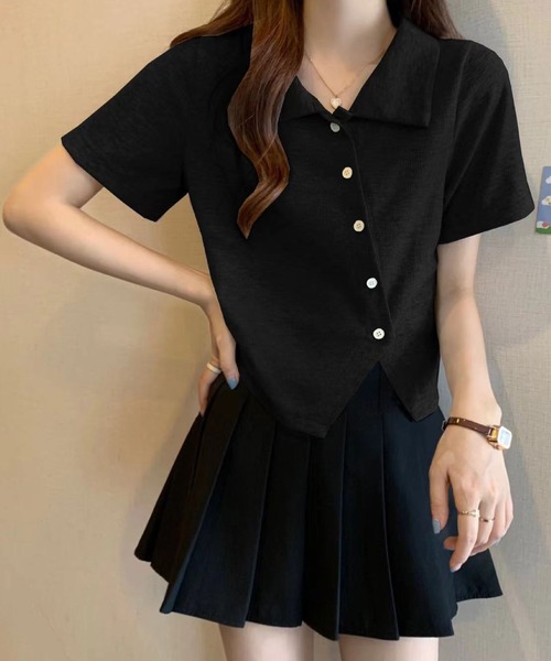 【セール】斜めボタンが目を惹く、アシメシャツ風トップス(Tシャツ/カットソー)|2ly2(トゥーリートゥー)のファッション通販 - ZOZOTOWN