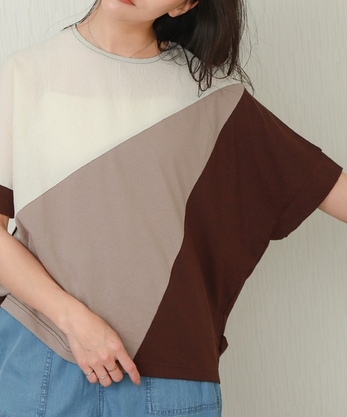 libelle more(リベル モア)の「アシメ配色ドルマントップス(Tシャツ/カットソー・レディース・ブラウン/オフホワイト/ネイビー・M/L)」の3枚目の写真