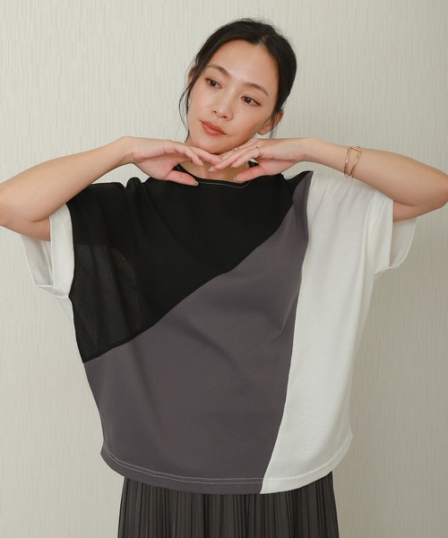 libelle more(リベル モア)の「アシメ配色ドルマントップス(Tシャツ/カットソー・レディース・ブラウン/オフホワイト/ネイビー・M/L)」の2枚目の写真