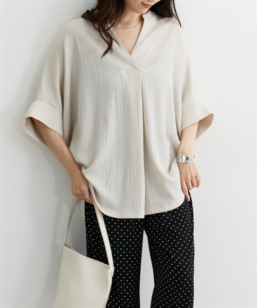 nissen(ニッセン)の「楊柳カットソージャガードスキッパードルマントップス(Tシャツ/カットソー・レディース・オフホワイト/ブラック/ブルー・L/M/LL)」の13枚目の写真