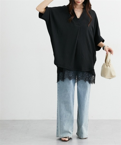 nissen(ニッセン)の「楊柳カットソージャガードスキッパードルマントップス(Tシャツ/カットソー・レディース・オフホワイト/ブラック/ブルー・L/M/LL)」の16枚目の写真