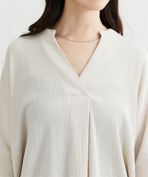 nissen(ニッセン)の「楊柳カットソージャガードスキッパードルマントップス(Tシャツ/カットソー・レディース・オフホワイト/ブラック/ブルー・L/M/LL)」の7枚目の写真