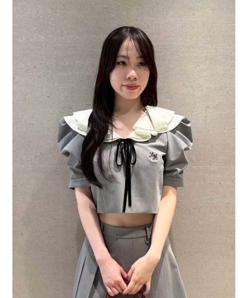 LILY BROWN(リリーブラウン)の「【LILY BROWN×Hearts2Hearts】フレアカラートップス(Tシャツ/カットソー・レディース・グレー/ブラック/チェック・F)」の2枚目の写真