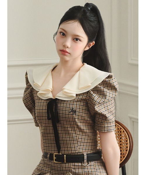 LILY BROWN(リリーブラウン)の「【LILY BROWN×Hearts2Hearts】フレアカラートップス(Tシャツ/カットソー・レディース・グレー/ブラック/チェック・F)」の3枚目の写真