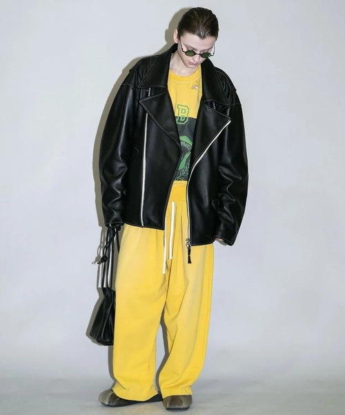 my beautiful landlet(マイビューティフルランドレット)の「【beautiful landlet】 DAMAGE SWEAT WIDE PANTS - embroidery(スウェットパンツ・メンズ・ブラウン/オートミール/イエロー/ブラック・2/1/0)」の12枚目の写真