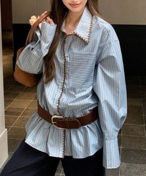 AVYL(アヴィル)の「ストライプフリルチュニックシャツ(シャツ/ブラウス・レディース・ブルー・M)」の10枚目の写真