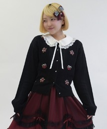 バラ刺繍ダイヤ柄ニットカーディガン