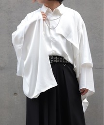 襟金具フリル和袖シャツ