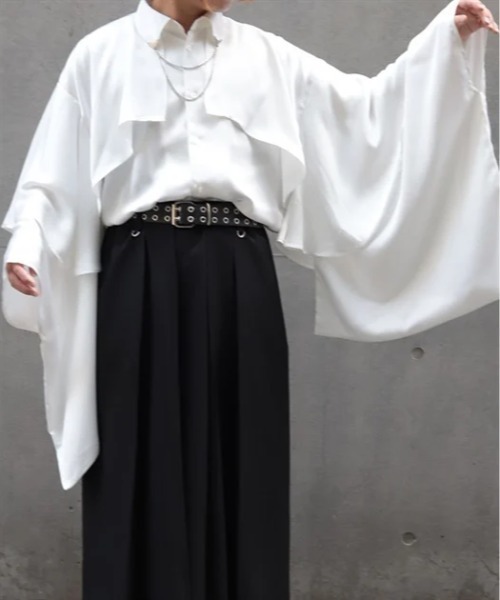 REZEN（リゼン）の「襟金具フリル和袖シャツ（シャツ/ブラウス・メンズ・ローズ/ブラック/ライトグレー・LARGE/MEDIUM）」の4枚目の写真