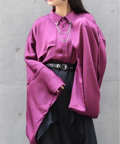 REZEN（リゼン）の「襟金具フリル和袖シャツ（シャツ/ブラウス・メンズ・ローズ/ブラック/ライトグレー・LARGE/MEDIUM）」の7枚目の写真