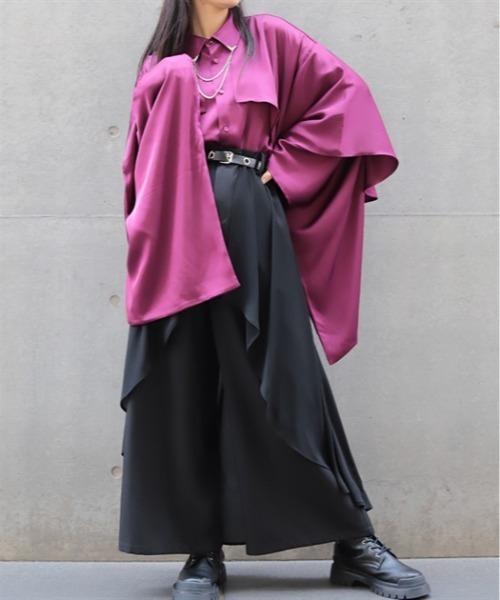 REZEN（リゼン）の「襟金具フリル和袖シャツ（シャツ/ブラウス・メンズ・ローズ/ブラック/ライトグレー・LARGE/MEDIUM）」の9枚目の写真