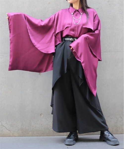 REZEN（リゼン）の「襟金具フリル和袖シャツ（シャツ/ブラウス・メンズ・ローズ/ブラック/ライトグレー・LARGE/MEDIUM）」の10枚目の写真