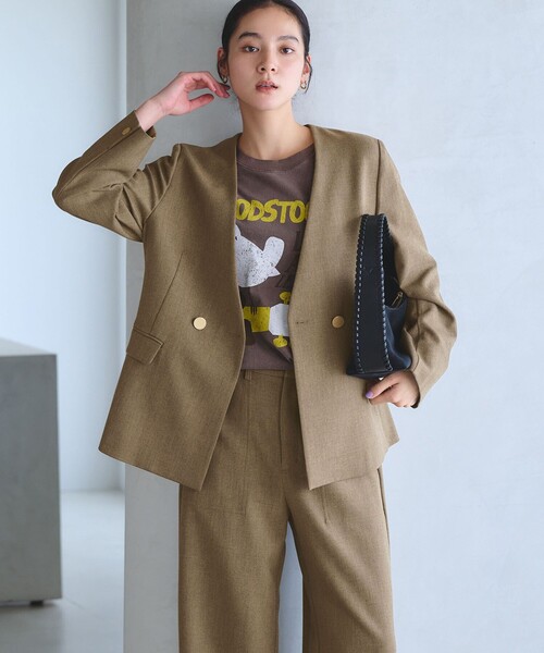BEAUTY&YOUTH UNITED ARROWS（ビューティーアンドユースユナイテッドアローズ）の「【WEB限定 Wardrobe DAILY MINIMAL】メランジ ダブルノーカラージャケット ウォッシャブル（ノーカラージャケット・レディース・モカ/ダークグレー・S/L/M）」の2枚目の写真