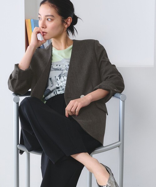 BEAUTY&YOUTH UNITED ARROWS（ビューティーアンドユースユナイテッドアローズ）の「【WEB限定 Wardrobe DAILY MINIMAL】メランジ ダブルノーカラージャケット ウォッシャブル（ノーカラージャケット・レディース・モカ/ダークグレー・S/L/M）」の5枚目の写真