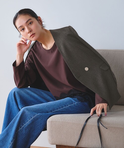 BEAUTY&YOUTH UNITED ARROWS（ビューティーアンドユースユナイテッドアローズ）の「【WEB限定 Wardrobe DAILY MINIMAL】メランジ ダブルノーカラージャケット ウォッシャブル（ノーカラージャケット・レディース・モカ/ダークグレー・S/L/M）」の9枚目の写真