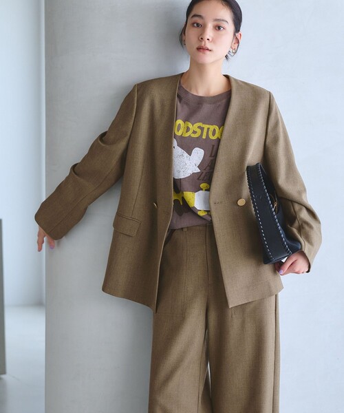 BEAUTY&YOUTH UNITED ARROWS（ビューティーアンドユースユナイテッドアローズ）の「【WEB限定 Wardrobe DAILY MINIMAL】メランジ ダブルノーカラージャケット ウォッシャブル（ノーカラージャケット・レディース・モカ/ダークグレー・S/L/M）」の11枚目の写真